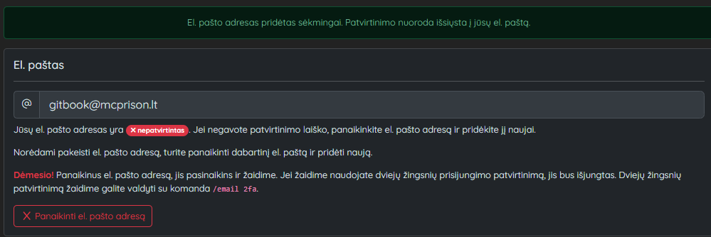 El. pašto adreso sėkmingo pridėjimo nuotr.
